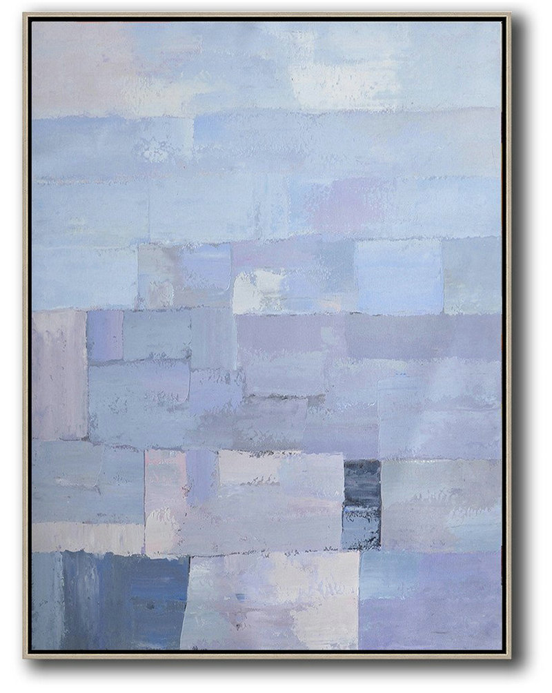Extra Large Canvas Art,Vertical Palette Knife Contemporary Art,Acrylic Minimailist Painting,Purple,Blue,White.Etc